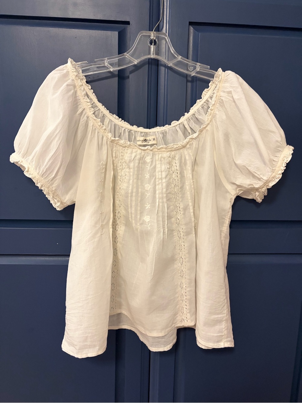 NATURAL LIFE white Puff-Sleeve Peasant/babydoll Blouse